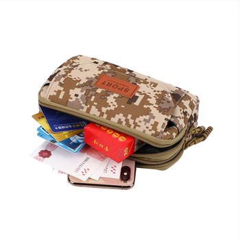 Geantă de talie pentru bărbați din material Oxford camuflaj, buzunar cu fermoar împotriva furtului, formă verticală pătrată, construcție în 3 straturi