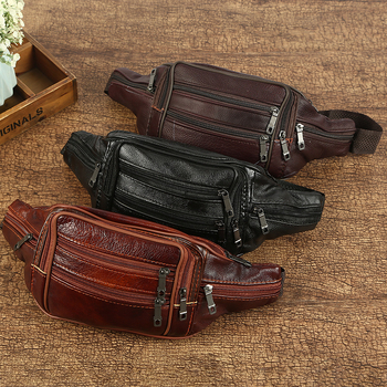 Geantă de talie din piele naturală, impermeabilă, pentru afaceri, bărbați — culoare solidă, căptuială poliester