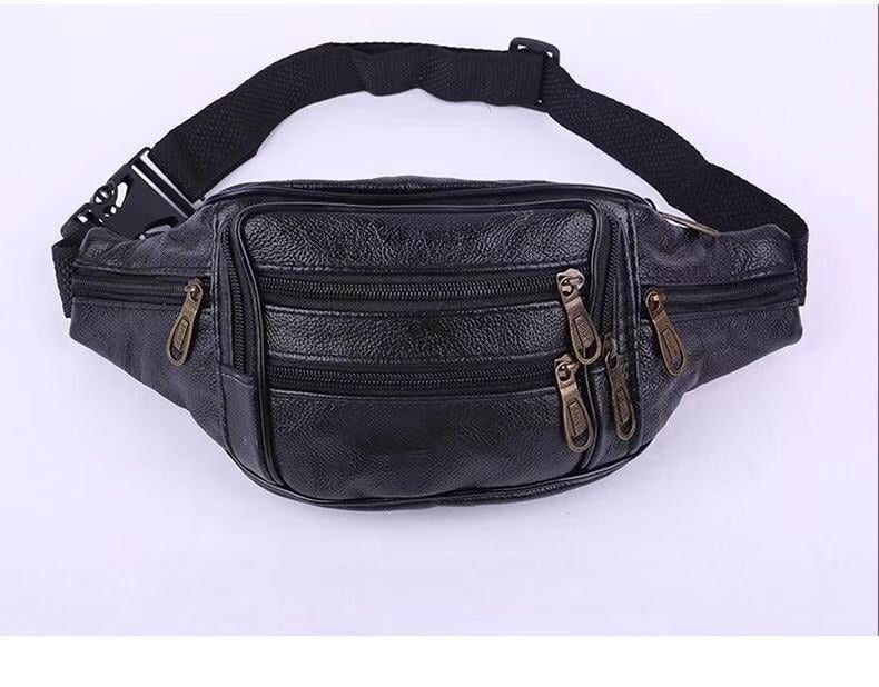 Geantă de talie din piele naturală, impermeabilă, pentru afaceri, bărbați — culoare solidă, căptuială poliester