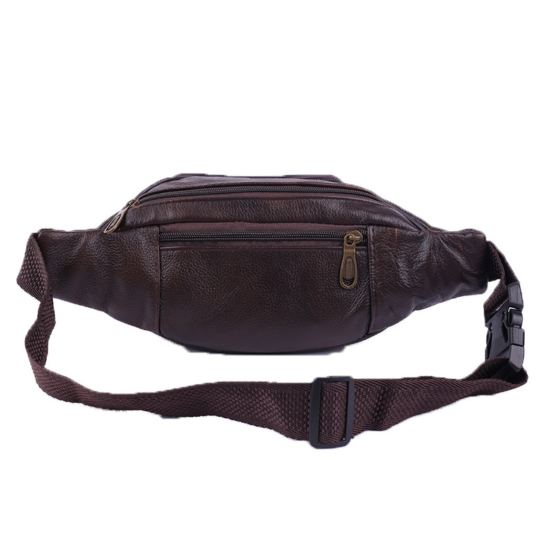 Αδιάβροχη ανδρική τσάντα μέσης από γνήσιο δέρμα για επιχειρηματικά ταξίδια — μονόχρωμη, επένδυση πολυεστέρα