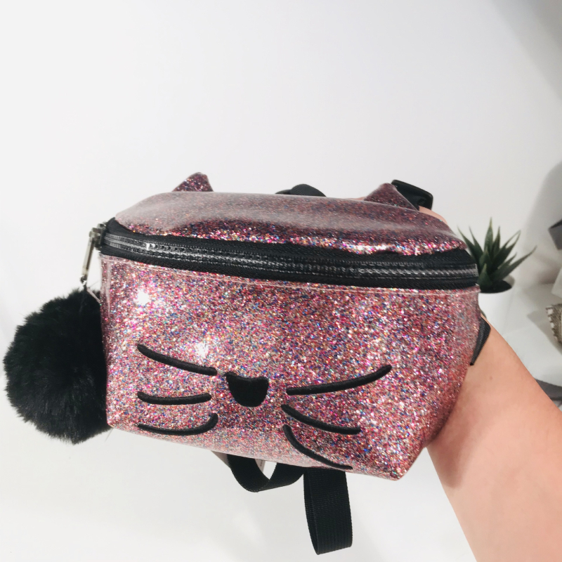 Gyerekeknek készült cicás gömb alakú táska, kettős használat: keresztpánt és deréktáska, PU anyag, cipzár, poliészter bélés, utcai trend, mindennapi használat