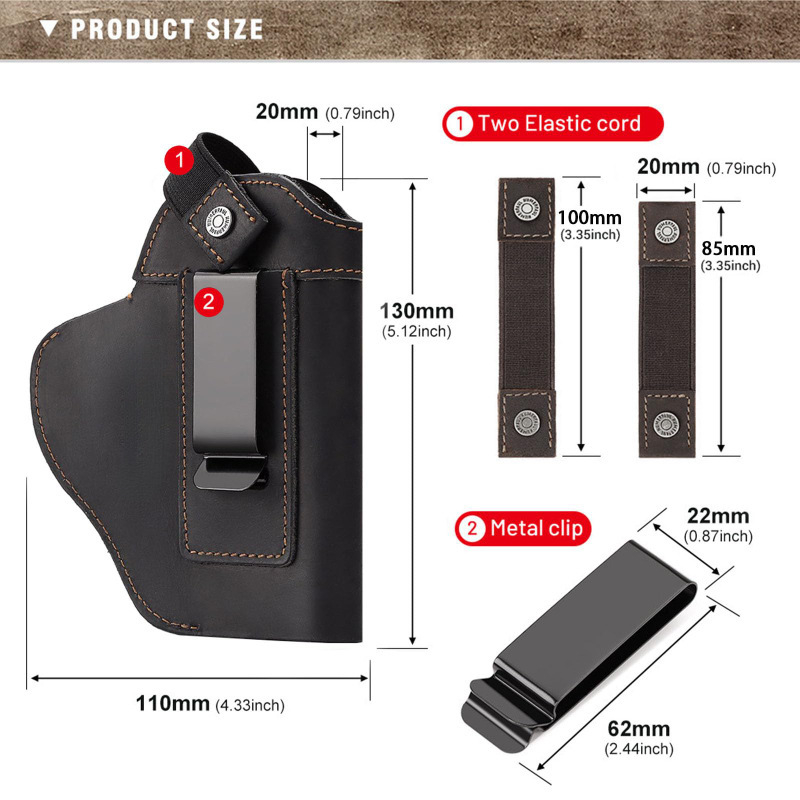 Toc de pistol pentru talie din piele naturală – primul strat de piele de vițel, căptușeală din piele, Unisex