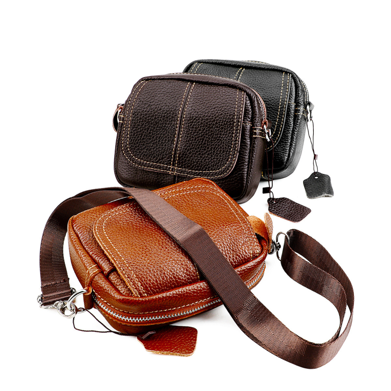 Ανδρική τσάντα μέσης με ιμάντα crossbody - δέρμα πρώτου στρώματος βοείου, ανθεκτικό στη φθορά, επένδυση από γνήσιο δέρμα, μοντέλο 6093