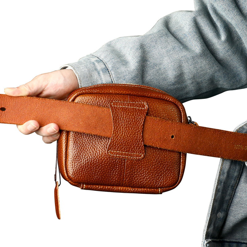 Ανδρική τσάντα μέσης με ιμάντα crossbody - δέρμα πρώτου στρώματος βοείου, ανθεκτικό στη φθορά, επένδυση από γνήσιο δέρμα, μοντέλο 6093