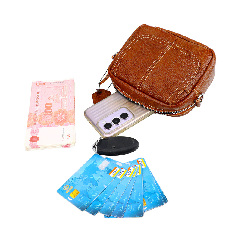 Ανδρική τσάντα μέσης με ιμάντα crossbody - δέρμα πρώτου στρώματος βοείου, ανθεκτικό στη φθορά, επένδυση από γνήσιο δέρμα, μοντέλο 6093