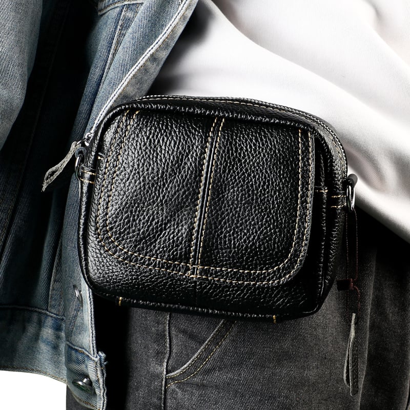Geantă talie pentru bărbați cu curea crossbody - piele de top strat, rezistență la uzură, căptușeală din piele naturală, model 6093
