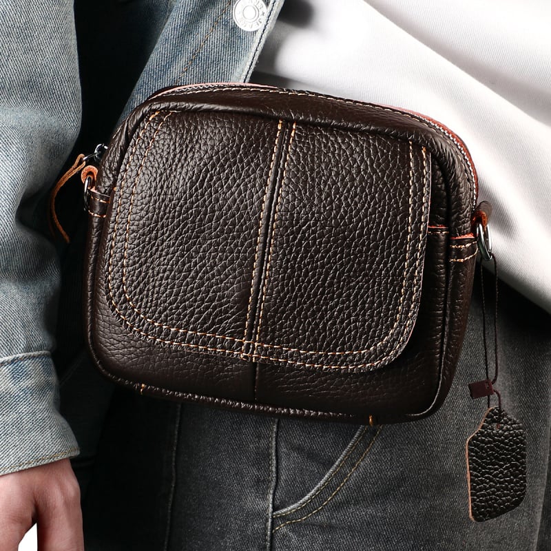 Geantă talie pentru bărbați cu curea crossbody - piele de top strat, rezistență la uzură, căptușeală din piele naturală, model 6093
