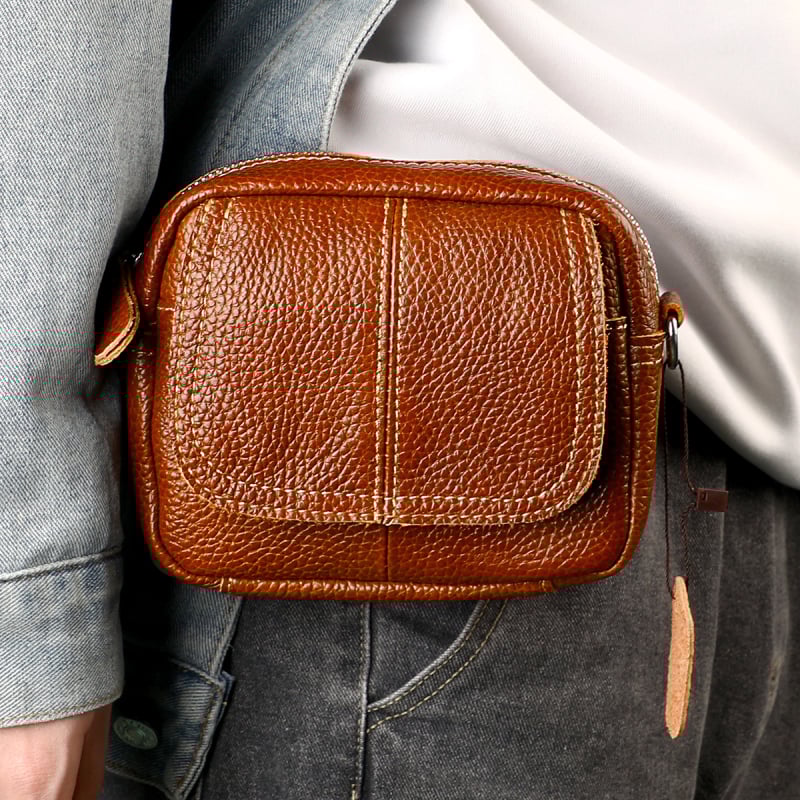 Geantă talie pentru bărbați cu curea crossbody - piele de top strat, rezistență la uzură, căptușeală din piele naturală, model 6093