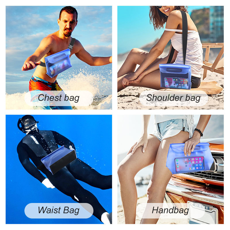PVC vodootporna kaiš torbica za vanjske vodene aktivnosti — plaža, plivanje, rafting, tople izvore; ispis logotipa; prilagodljivo (Materijal PVC; vodootporna tkanina; ispis logotipa)