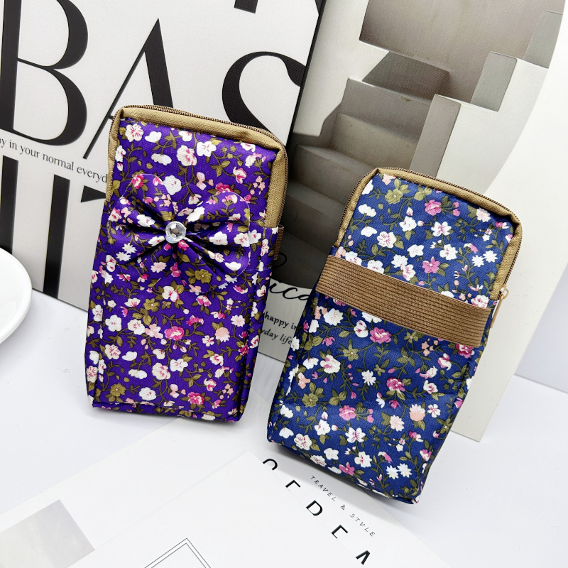 Mobiltelefon táska nőknek, (vászon, cipzáras nyitás, függőleges négyzet alakú, városi egyszerűség)