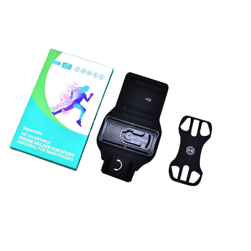 Арм-баг за мобилен телефон, разглобяем и въртящ се, за бягане и колоездене; Лайкра и силикон; Sanskrit Step; печатано лого