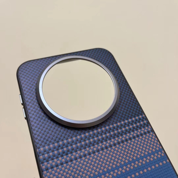 Carcasă de protecție Huawei Mate80 Pro cu model Kevlar și inel metalic pentru obiectiv, strat 2 în 1 din acrilic + TPU + piele; Șoc, disipare căldură, anti-uzură, anti-amprentă