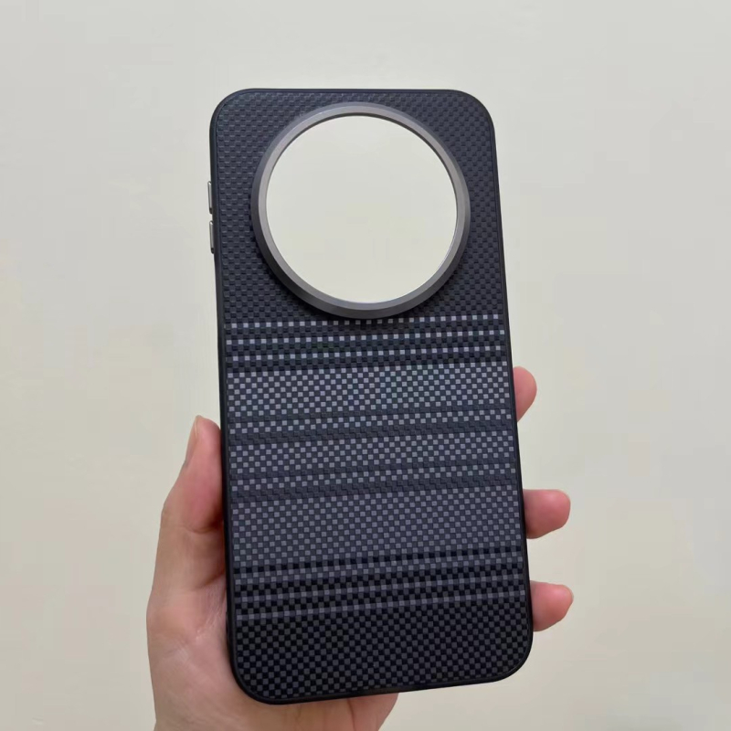 Carcasă de protecție Huawei Mate80 Pro cu model Kevlar și inel metalic pentru obiectiv, strat 2 în 1 din acrilic + TPU + piele; Șoc, disipare căldură, anti-uzură, anti-amprentă