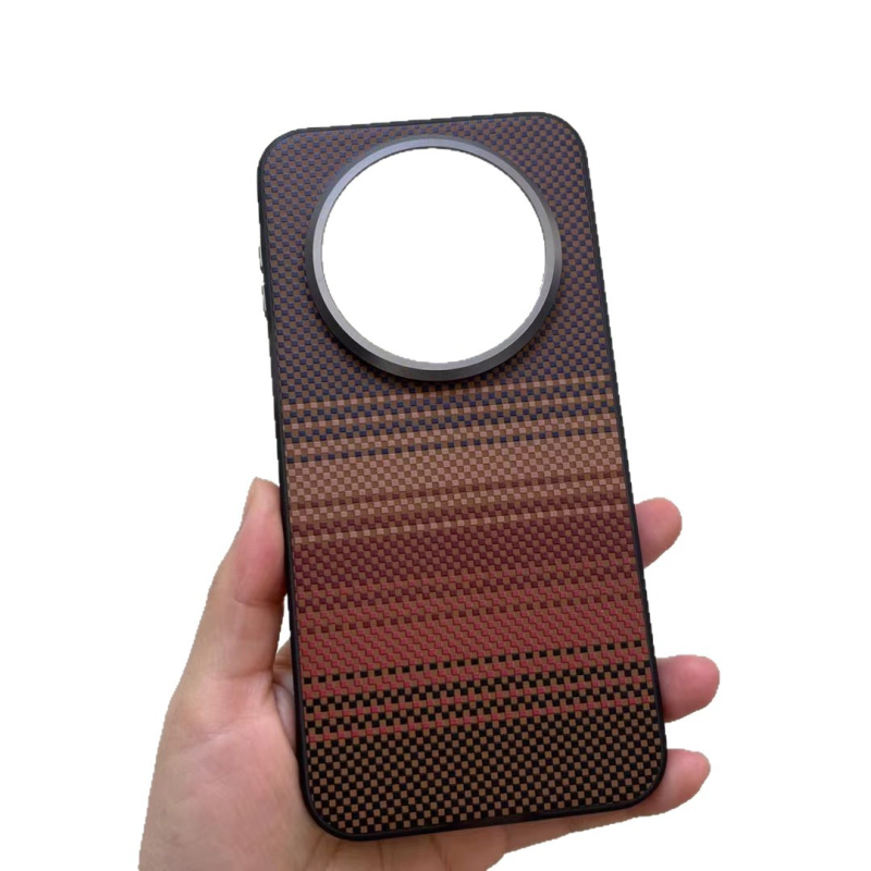 Carcasă de protecție Huawei Mate80 Pro cu model Kevlar și inel metalic pentru obiectiv, strat 2 în 1 din acrilic + TPU + piele; Șoc, disipare căldură, anti-uzură, anti-amprentă