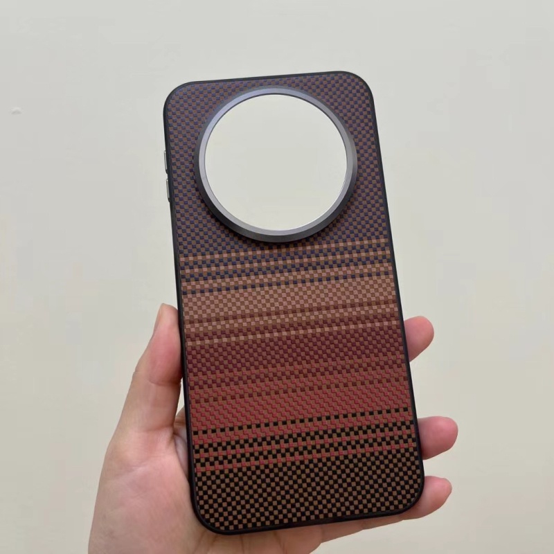 Carcasă de protecție Huawei Mate80 Pro cu model Kevlar și inel metalic pentru obiectiv, strat 2 în 1 din acrilic + TPU + piele; Șoc, disipare căldură, anti-uzură, anti-amprentă