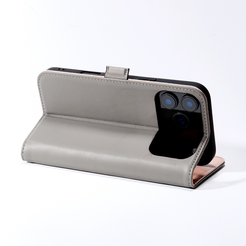 Valódi bőrből készült flip tok iPhone 17 Pro Max-hez, üzleti stílus, teljes lefedettség, anti-drop védelem, olajos élkialakítás