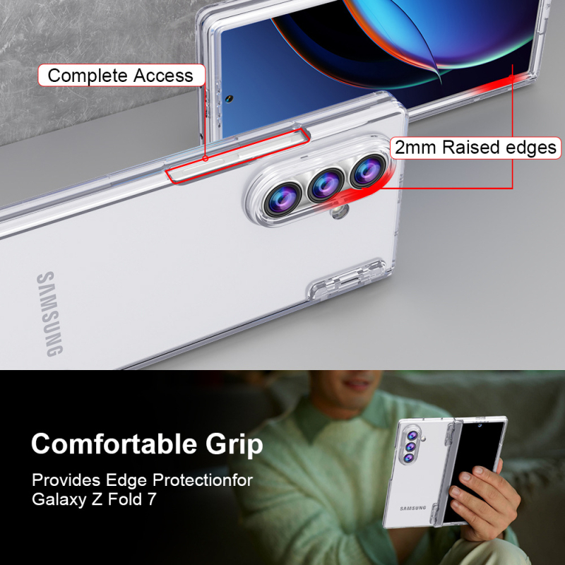 Samsung Galaxy Fold7 védőtok, PP anyag, bőrhatású felület, csúszásmentes, leesés elleni védelem, akril textúra