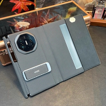 Zepure kožený obal pre Huawei s magnetickým flipom, 3-skladaný dizajn, vzor karbónových vlákien, držiak na zápästie a stojan