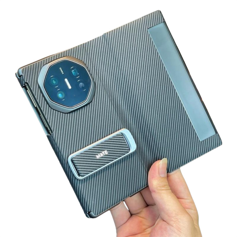 Zepure kožený obal pre Huawei s magnetickým flipom, 3-skladaný dizajn, vzor karbónových vlákien, držiak na zápästie a stojan