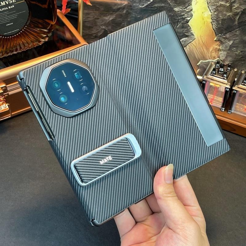 Zepure kožený obal pre Huawei s magnetickým flipom, 3-skladaný dizajn, vzor karbónových vlákien, držiak na zápästie a stojan