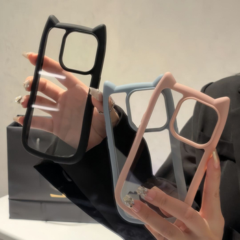 Stereový kryt na iPhone so mačacími ušami, priehľadný, proti pádu, vyhotovený horúcim lisovaním, prispôsobiteľný, kompatibilný s iPhone 8, 11, 12, 13, 14