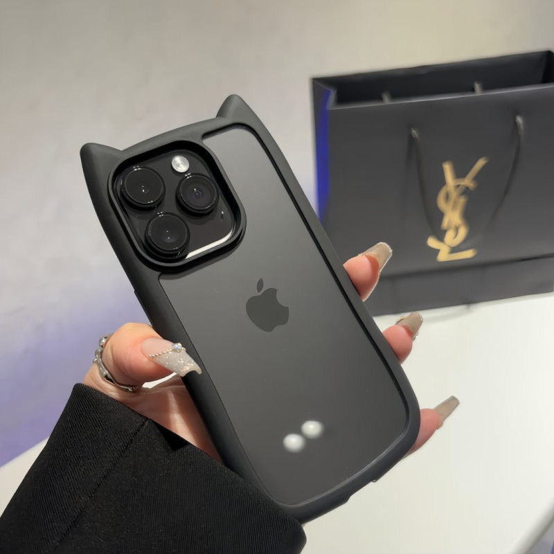Stereový kryt na iPhone so mačacími ušami, priehľadný, proti pádu, vyhotovený horúcim lisovaním, prispôsobiteľný, kompatibilný s iPhone 8, 11, 12, 13, 14
