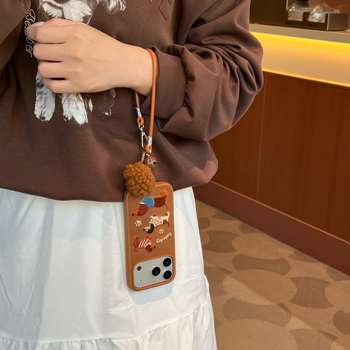 Bőr védő tok telefonhoz bolyhos hímzé dachshund mintával, anti-esés, rajzfilmszerű stílus, Apple eszközökhöz