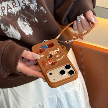 Bőr védő tok telefonhoz bolyhos hímzé dachshund mintával, anti-esés, rajzfilmszerű stílus, Apple eszközökhöz