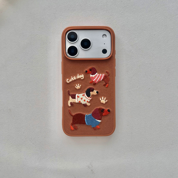 Bőr védő tok telefonhoz bolyhos hímzé dachshund mintával, anti-esés, rajzfilmszerű stílus, Apple eszközökhöz