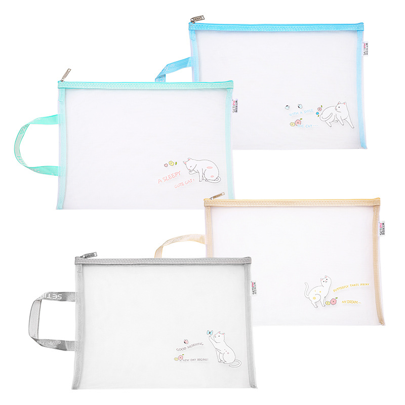 Α4 τσάντα για έγγραφα με φερμουάρ, σχέδιο γάτα κινουμένων σχεδίων, ύφασμα Oxford, βάρος 0,07 kg