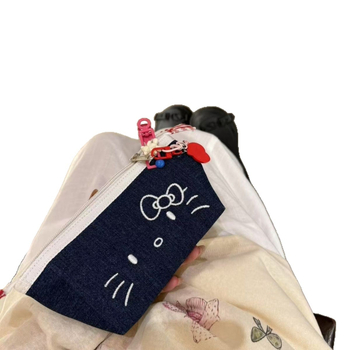 Denim tolltartó macska motívummal, nagy kapacitású, nőies koreai stílus