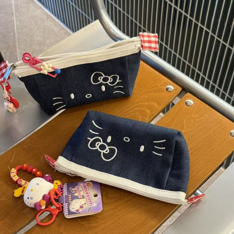 Denim tolltartó macska motívummal, nagy kapacitású, nőies koreai stílus