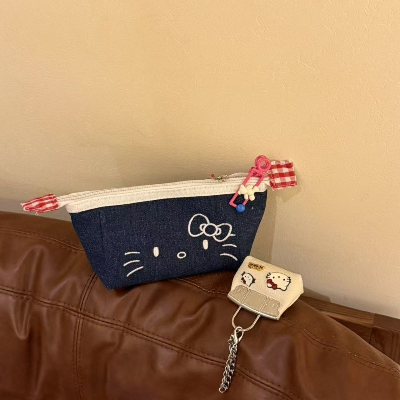 Denim tolltartó macska motívummal, nagy kapacitású, nőies koreai stílus