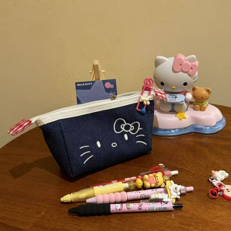 Denim tolltartó macska motívummal, nagy kapacitású, nőies koreai stílus