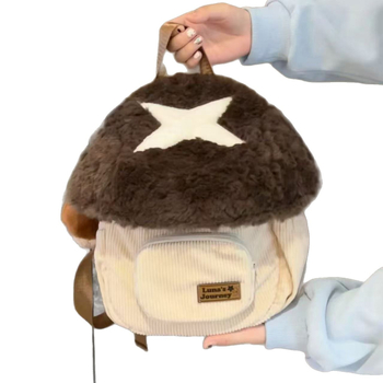 Dječji velur ruksak s motivom gljive, unisex, geometrijski uzorak, podstava od poliester, prozračan, idealan za osnovnu školu