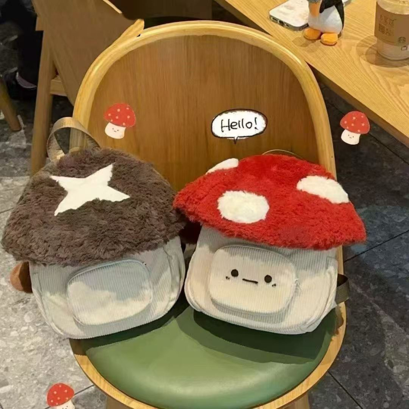 Dječji velur ruksak s motivom gljive, unisex, geometrijski uzorak, podstava od poliester, prozračan, idealan za osnovnu školu
