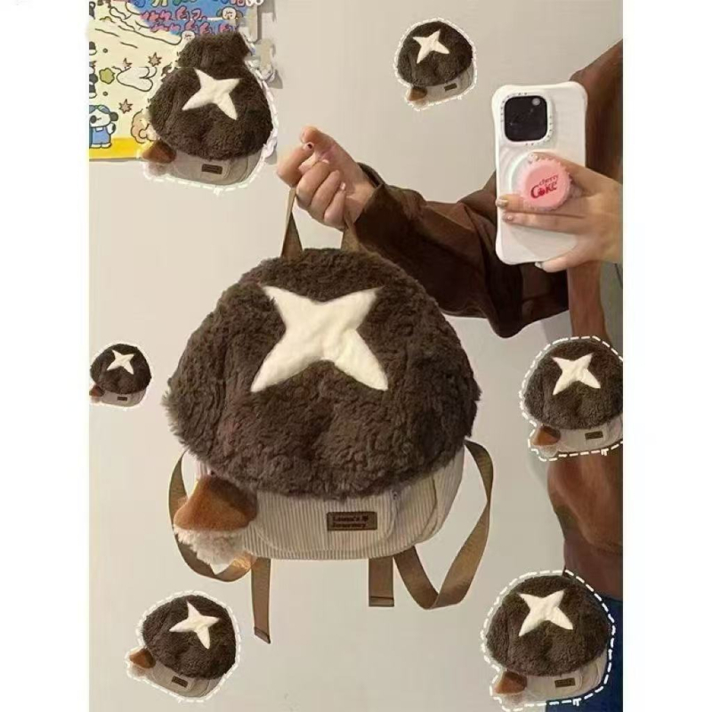 Dječji velur ruksak s motivom gljive, unisex, geometrijski uzorak, podstava od poliester, prozračan, idealan za osnovnu školu