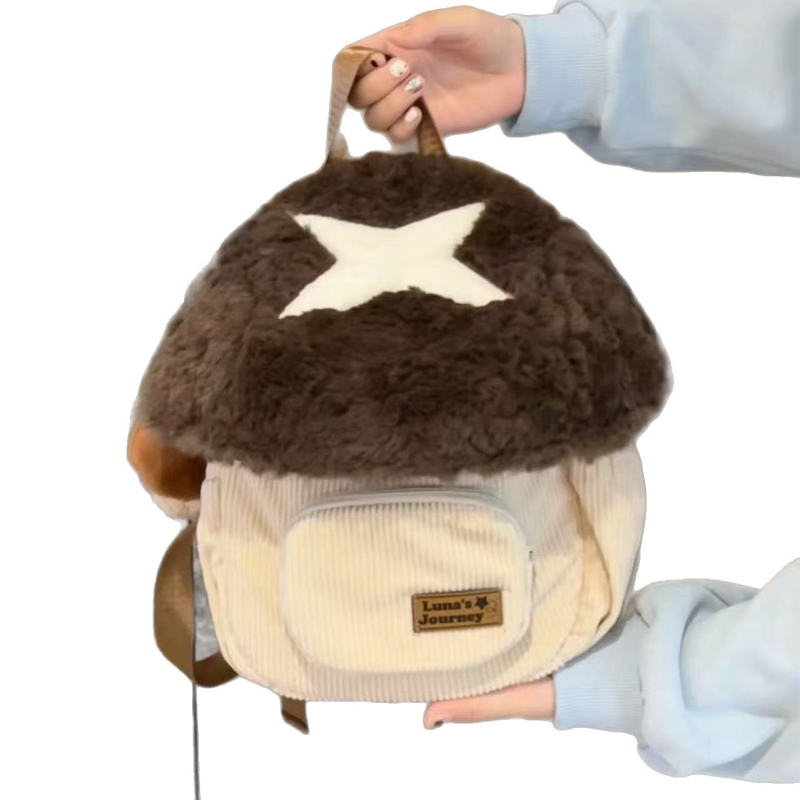 Dječji velur ruksak s motivom gljive, unisex, geometrijski uzorak, podstava od poliester, prozračan, idealan za osnovnu školu