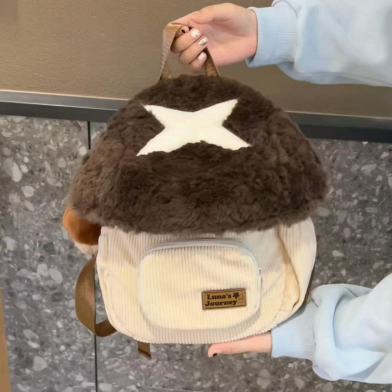 Dječji velur ruksak s motivom gljive, unisex, geometrijski uzorak, podstava od poliester, prozračan, idealan za osnovnu školu