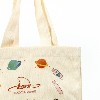 Pamutvászon tote táska személyre szabható logónyomással, alj és oldalsó panelokkal, nyomtatási módszerek: hőtranszfer, szitanyomás és gépi nyomtatás