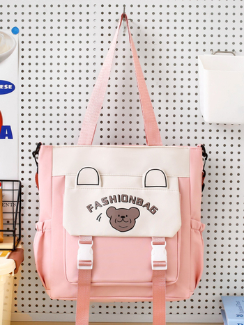 Diák korrepetáló táska medve mintával, Oxford anyag, nylon bélés, uniszex, lélegző