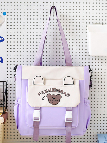 Diák korrepetáló táska medve mintával, Oxford anyag, nylon bélés, uniszex, lélegző