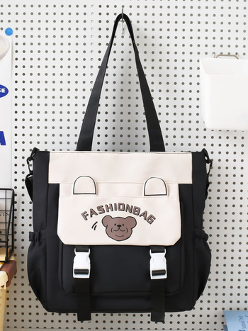 Diák korrepetáló táska medve mintával, Oxford anyag, nylon bélés, uniszex, lélegző