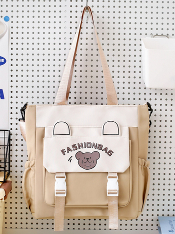 Diák korrepetáló táska medve mintával, Oxford anyag, nylon bélés, uniszex, lélegző
