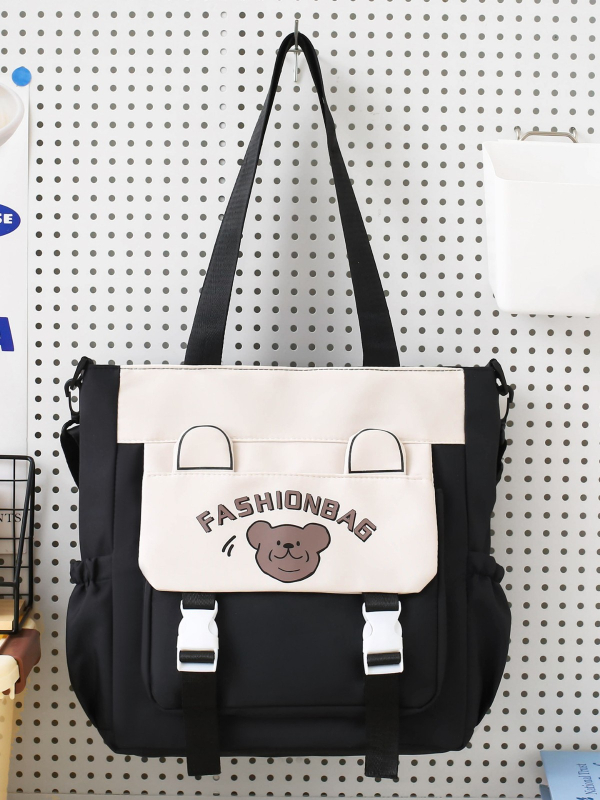 Diák korrepetáló táska medve mintával, Oxford anyag, nylon bélés, uniszex, lélegző