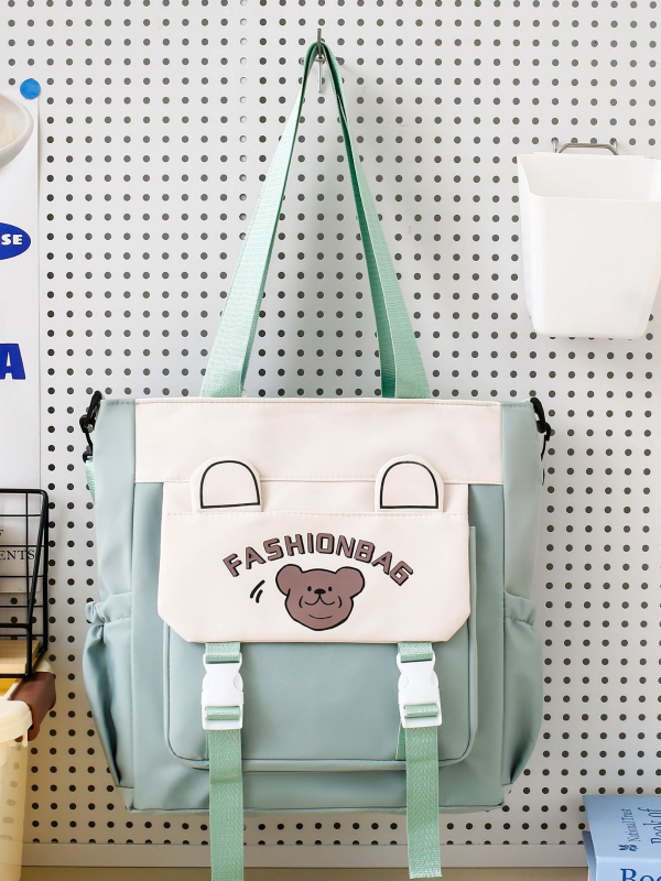 Diák korrepetáló táska medve mintával, Oxford anyag, nylon bélés, uniszex, lélegző