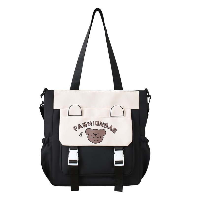 Diák korrepetáló táska medve mintával, Oxford anyag, nylon bélés, uniszex, lélegző