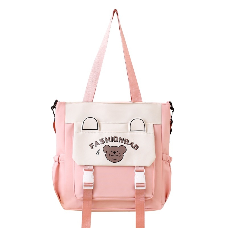 Diák korrepetáló táska medve mintával, Oxford anyag, nylon bélés, uniszex, lélegző