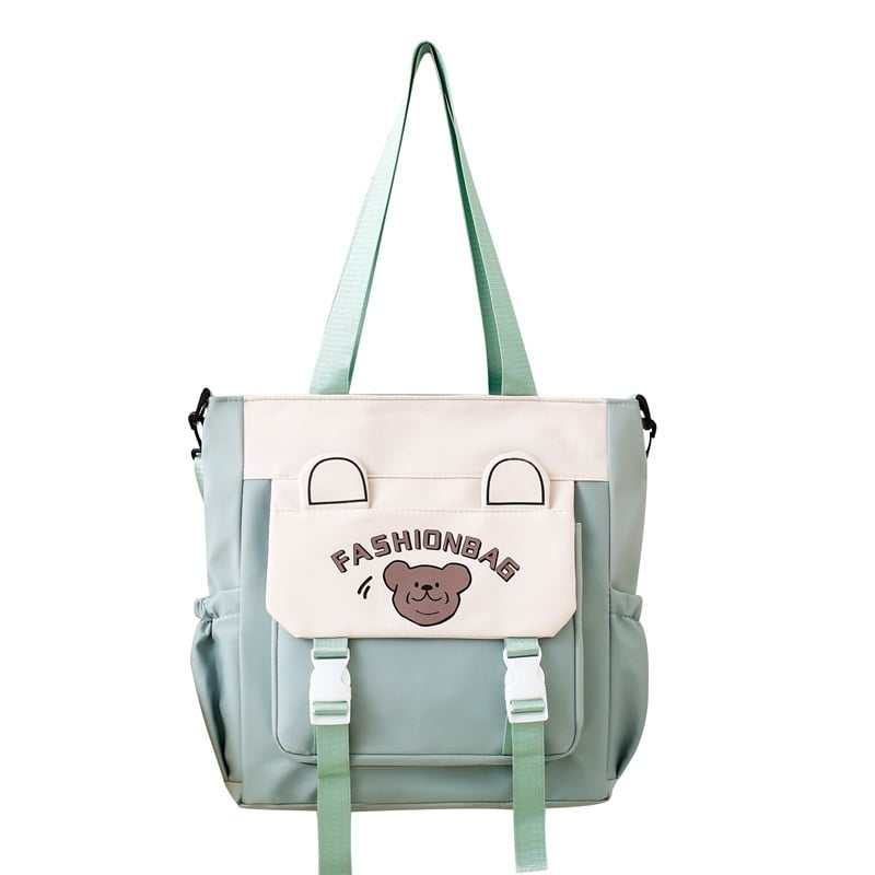 Diák korrepetáló táska medve mintával, Oxford anyag, nylon bélés, uniszex, lélegző