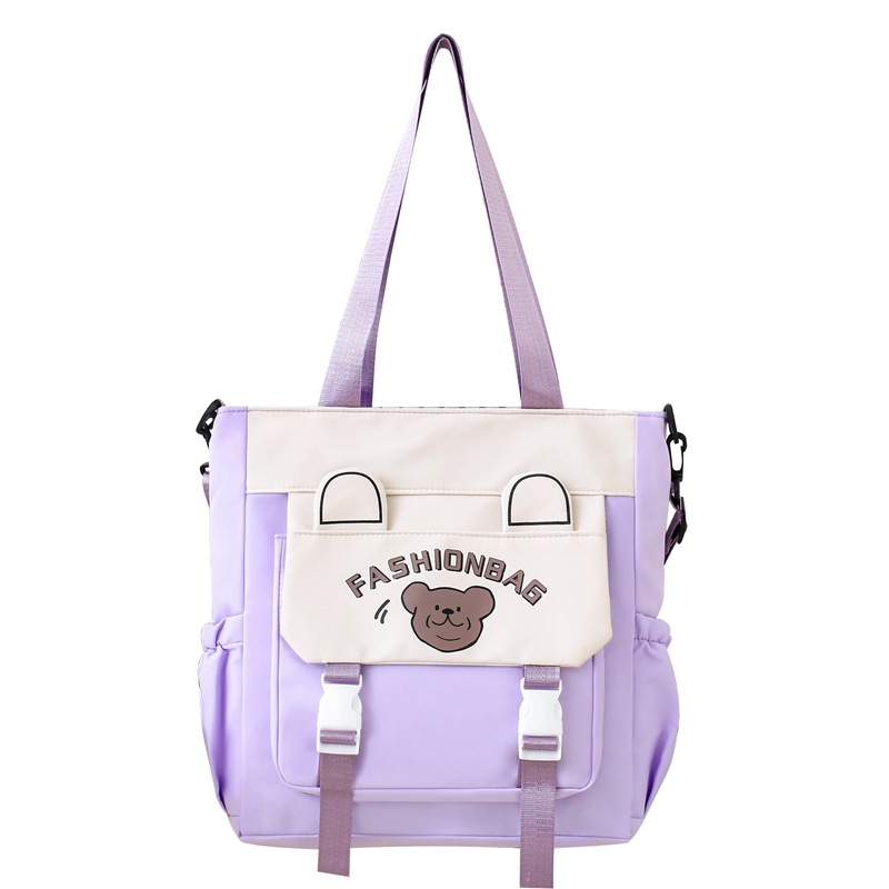 Diák korrepetáló táska medve mintával, Oxford anyag, nylon bélés, uniszex, lélegző